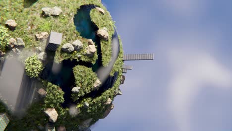 Green-planet-future-globe-with-trees-and-buildings,-rotating-vertical-3d-render