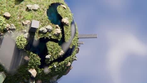 globo futuro planeta verde con árboles y edificios, renderizado 3d vertical giratorio