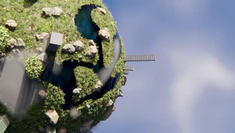 green planet future globe with trees and buildings, rotating vertical 3d render