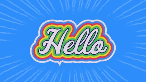 animación del texto de saludo en letras de colores sobre fondo azul