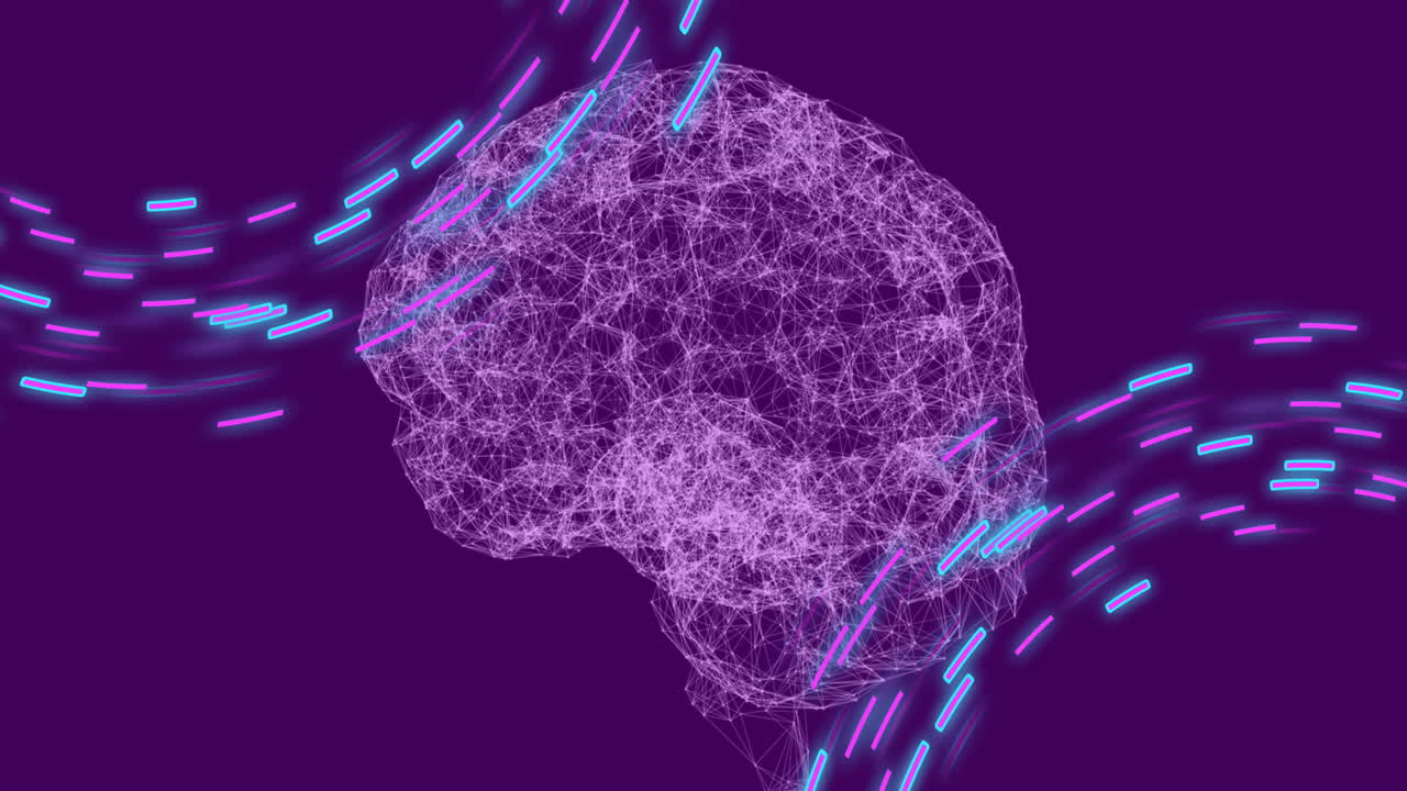 인간의 뇌, 빛의 흔적 및 데이터 처리의 애니메이션