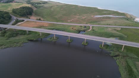 Drone-shot-of-Legindvejlebroen,-a-very-nice-valley-bridge---located-close-to-Jesperhus-Blomsterpark-on-Mors