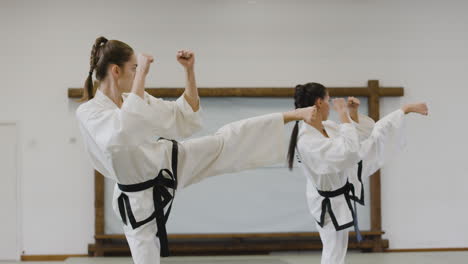 two girls practising kicks and punches