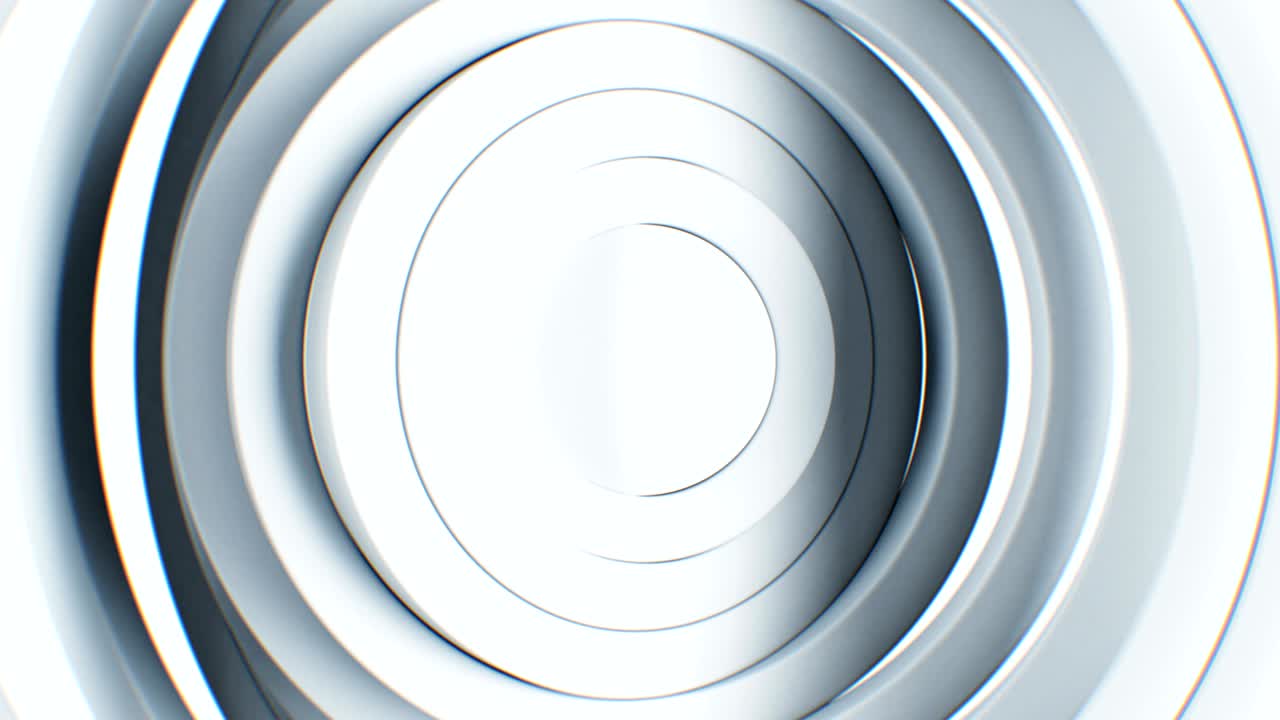 hermosos círculos blancos abstractos ondeando fondo sin costuras. animación en 3d en bucle de volumen anillos limpios patrón de giro. concepto de negocios y tecnología.