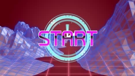 animation of start text over clock and digital mountains