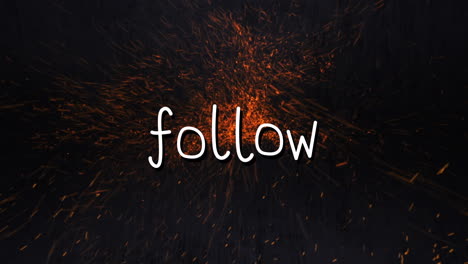 animation of follow text and red spots on black background