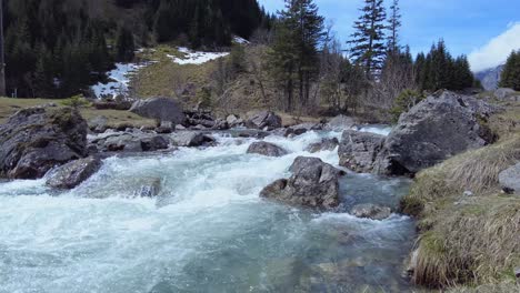 beautiful scenic river with clear water in swiss mountain landscape