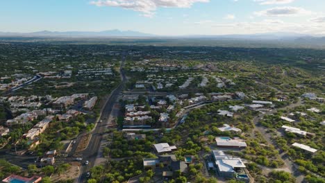 tucson arizona as seen from the sky, aerial drone shot of suburban tucson neighborhood of catalina foothills on sunny day