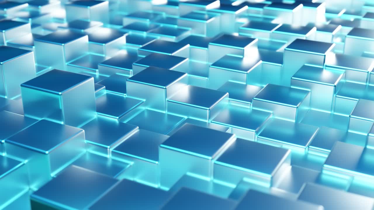 fondo metálico azul abstracto de cubos. pared de un cubo metálico. bucle sin costuras 3d