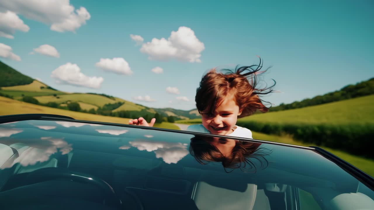 Joyful Child on a Scenic Car Ride
