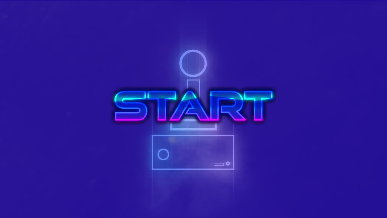 Animation of start text over video game controller and purple background