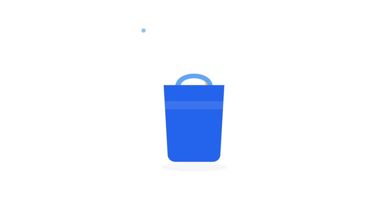 Animated Blue Trash Can Icon with Floating Particles