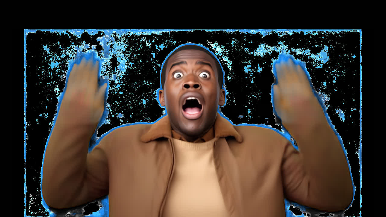 Surprised man in brown jacket animation isolated asset, transparent 4K video, alpha channel, ProRes