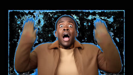 surprised man in brown jacket animation isolated asset, transparent 4k video, alpha channel, prores