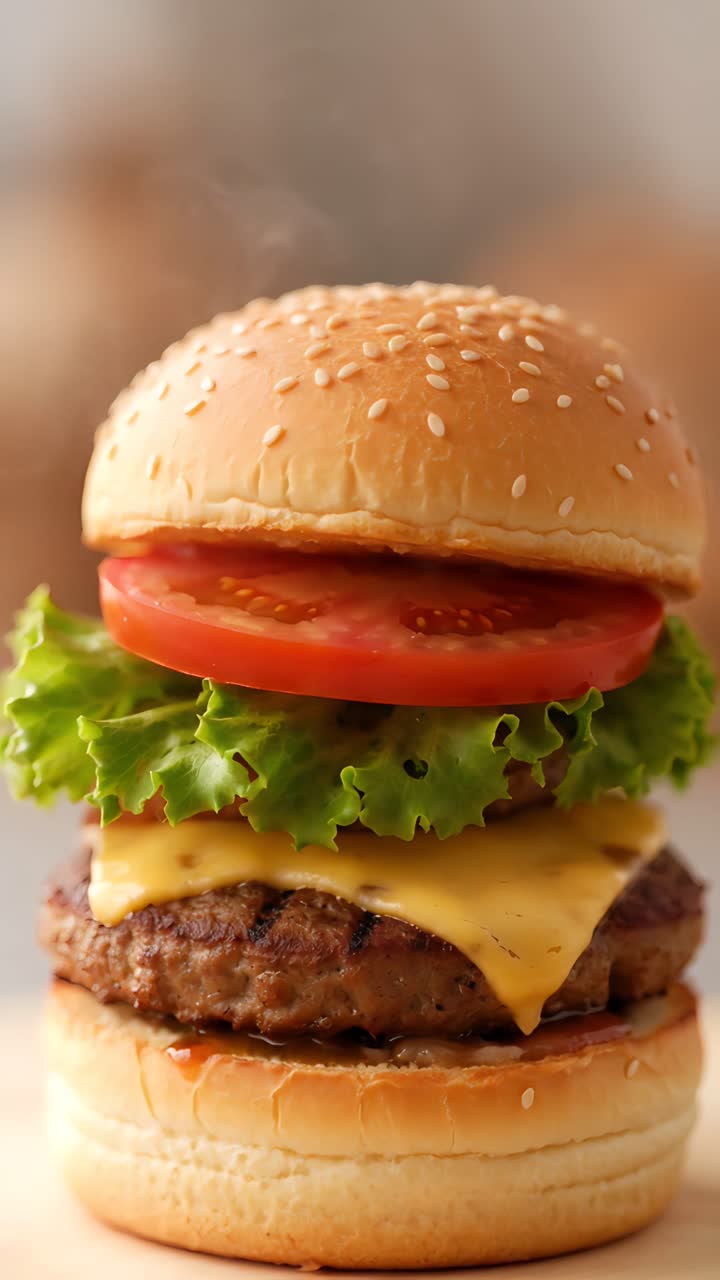 Hamburger Succoso Primo Piano Sfondo Bokeh 4K