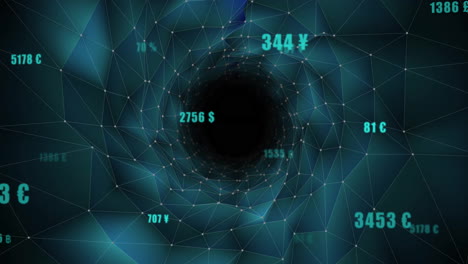 valeurs de monnaie numérique sur l'animation du tunnel géométrique