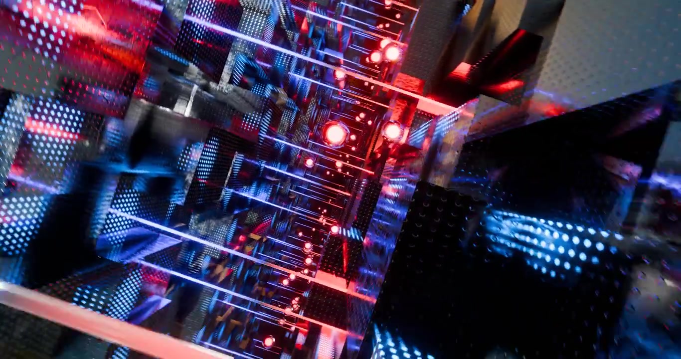 Abstract futuristic technology background with glowing red and blue spheres