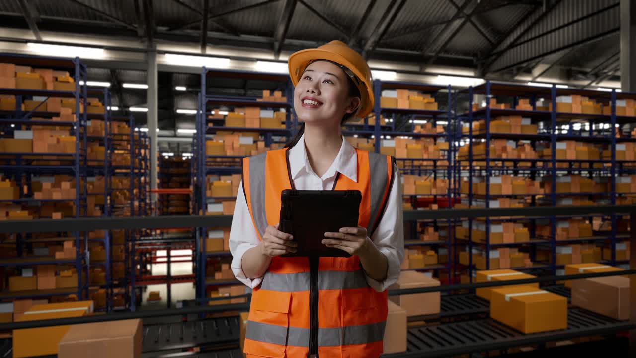 Lavoratore di magazzino che usa il tablet