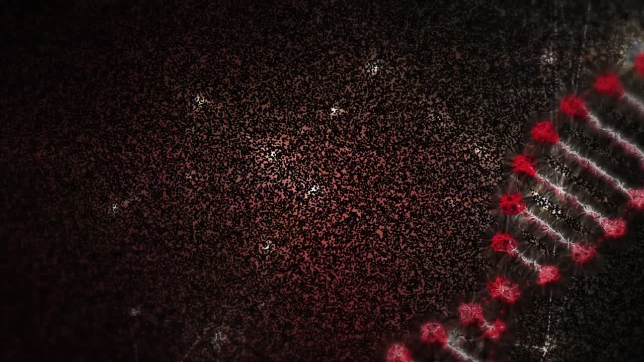 animación de una cadena de adn girando con una red brillante de conexiones en el fondo
