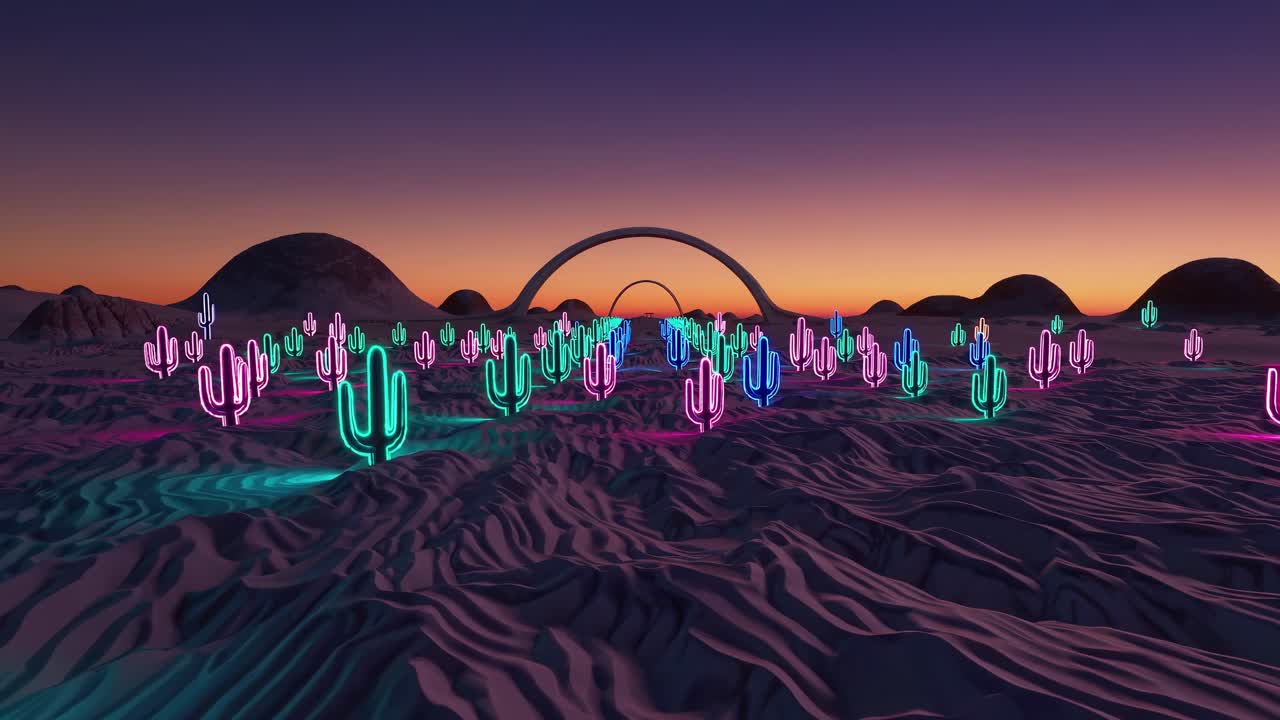 paisaje desértico de cactus de neón