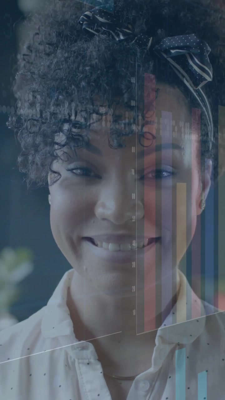 Animation of data processing over businesswoman in office