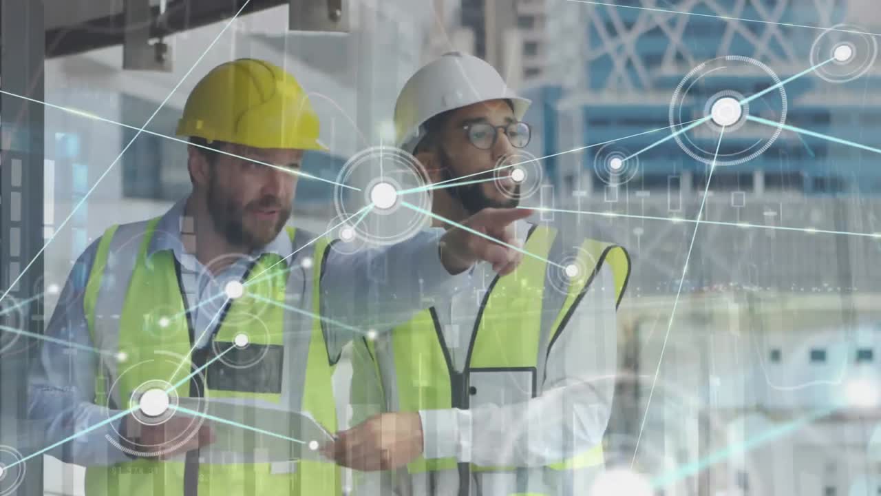 animación de la red de conexiones sobre los trabajadores varones caucásicos