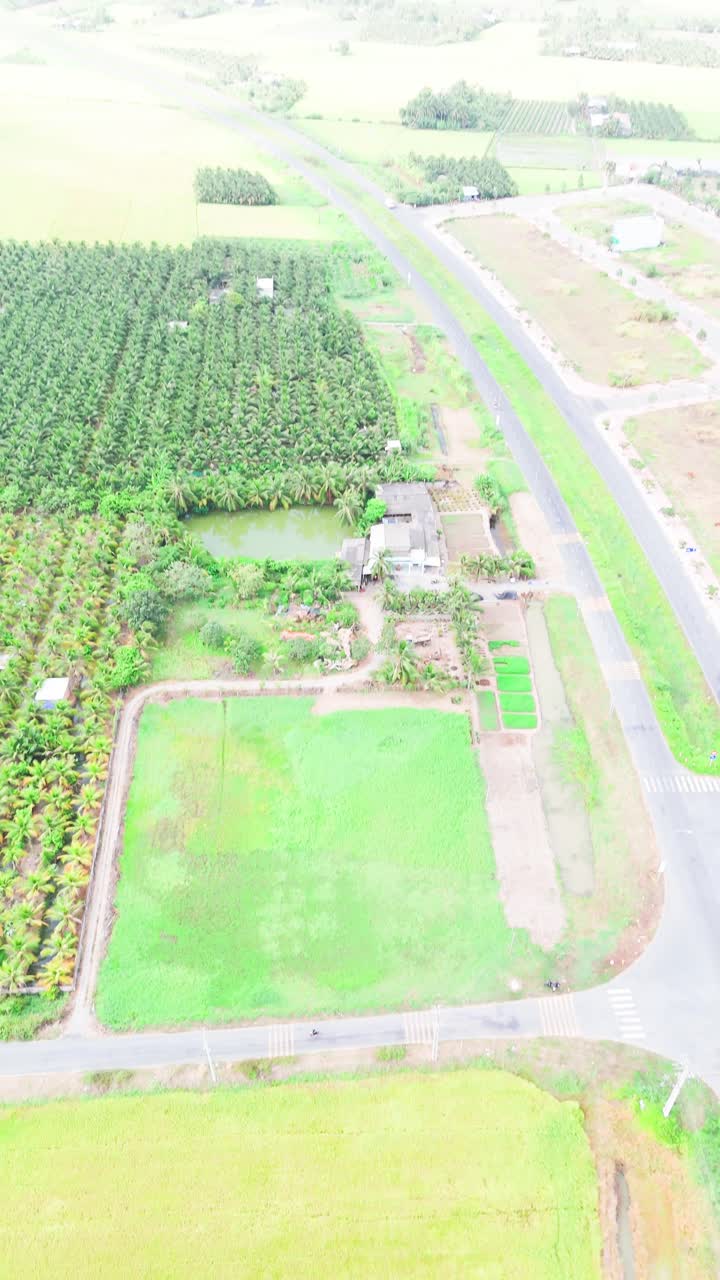 Aerial View - Vertical Shot Tilt of the Countryside in Long An.