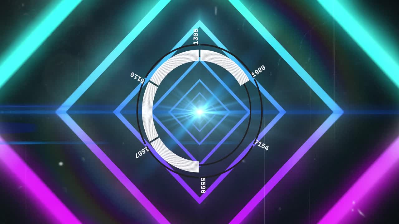 스 스캔 및 네온 패턴을 통해 데이터 처리의 애니메이션