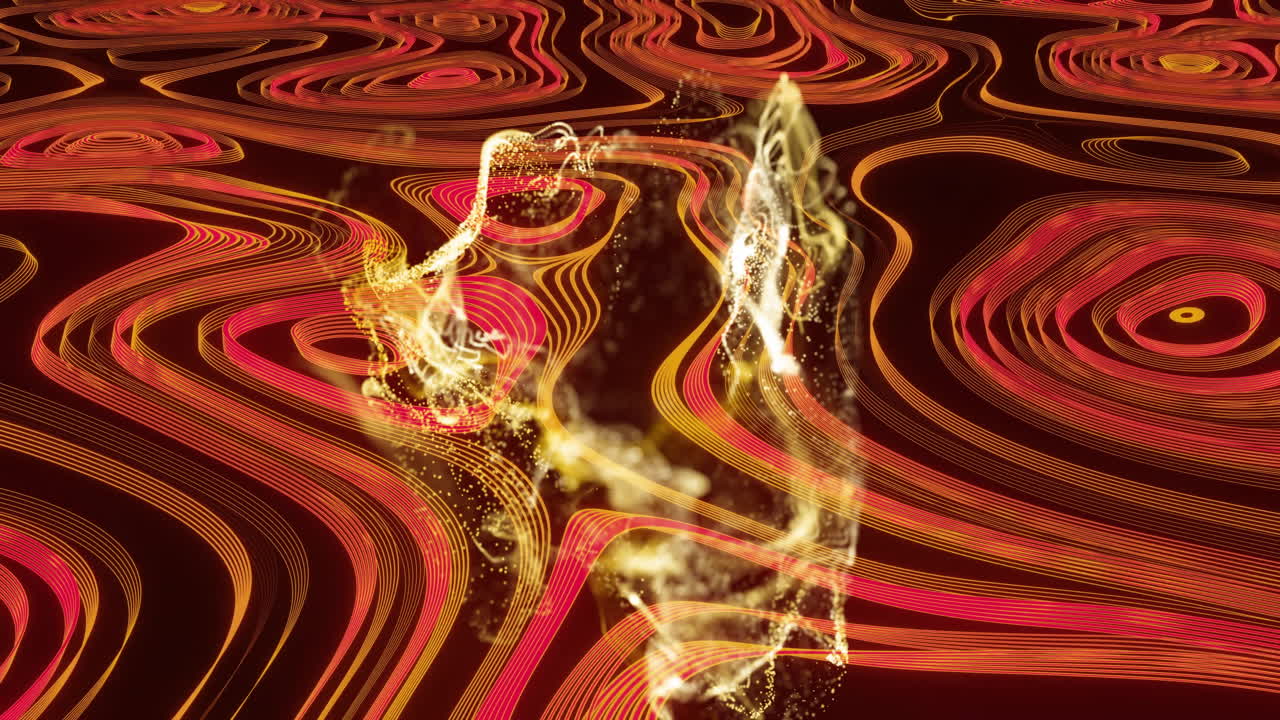 Animation of red and yellow shapes moving on black background