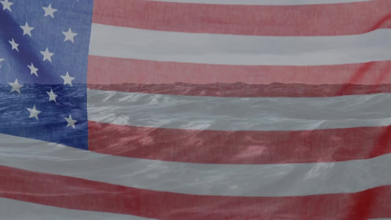 animación del mar sobre la bandera de los estados unidos