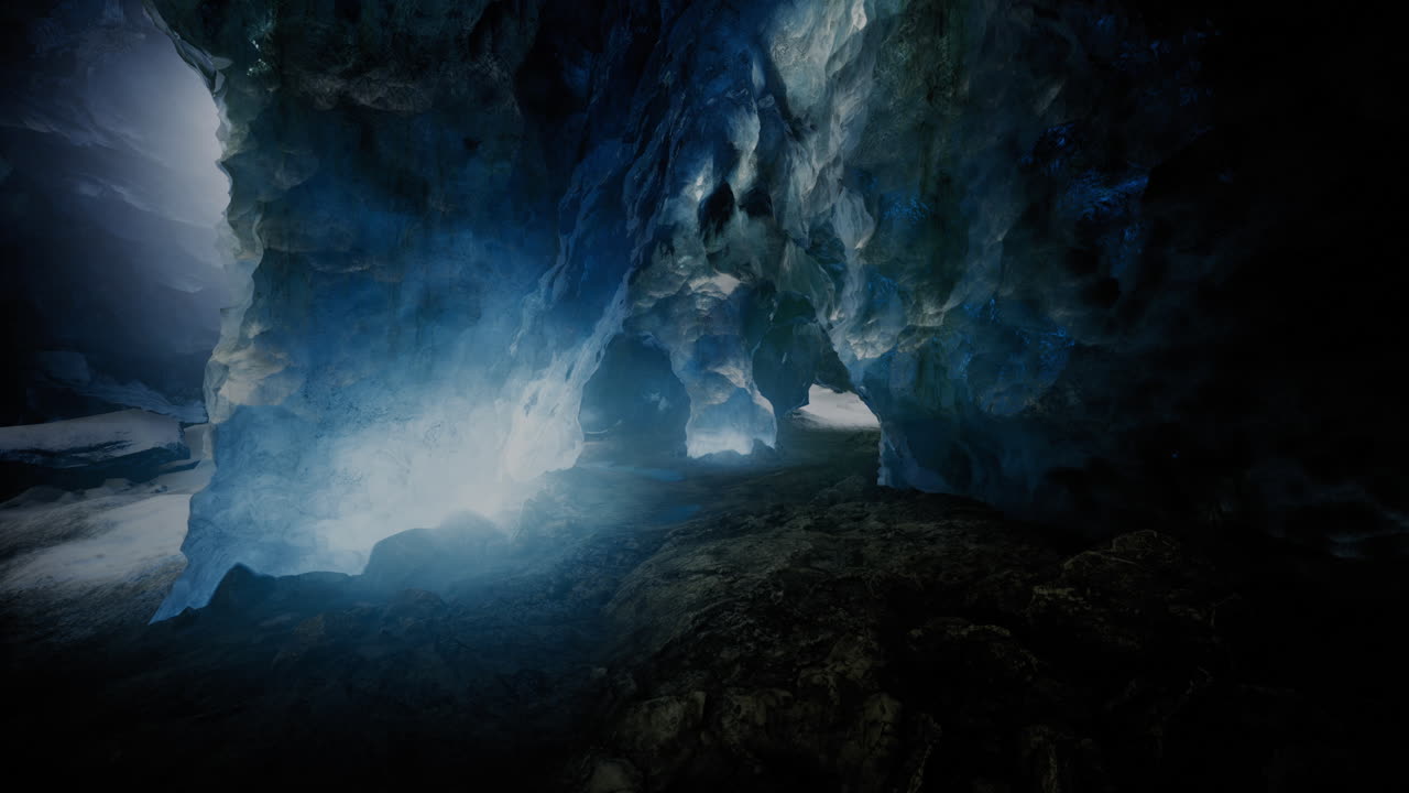 Light dances through the icy cavern revealing natures hidden art