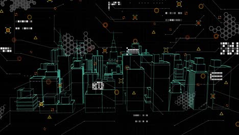 animation of data processing over 3d cityscape