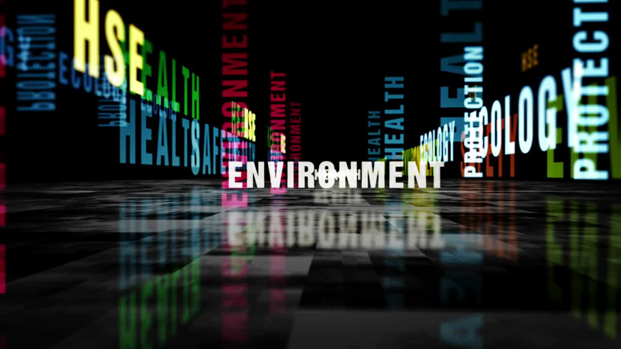 Speed flight over HSE text loop abstract concept