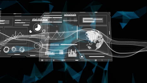 animation of digital data processing over screens and connections