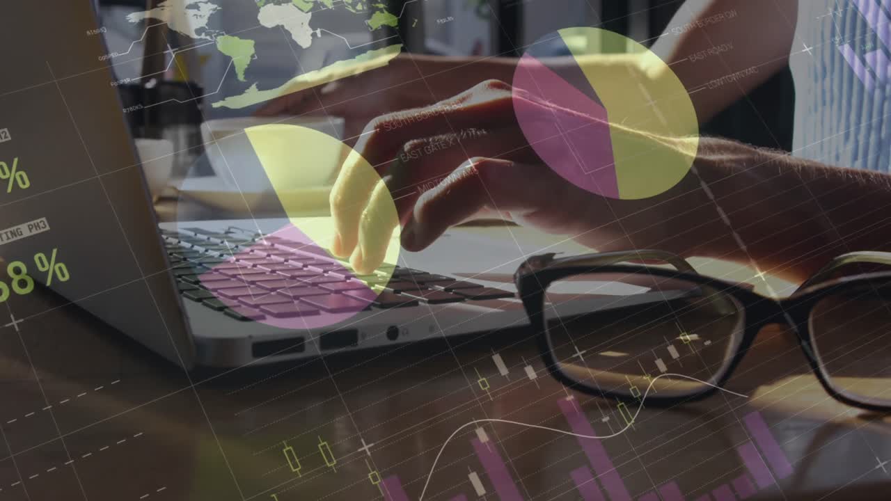 animación de estadísticas y procesamiento de datos sobre mujeres que usan computadoras portátiles