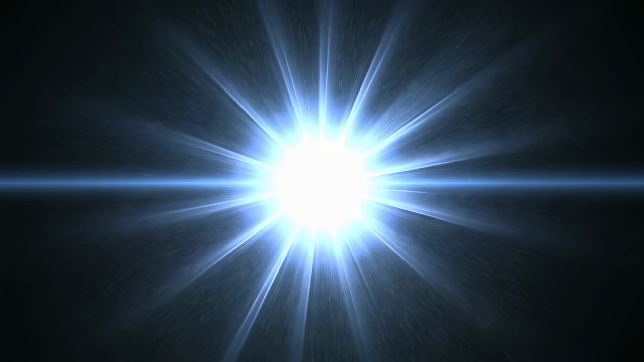 Spark igniting growing central light brightening peaking in dark void, showing spikes flare halo