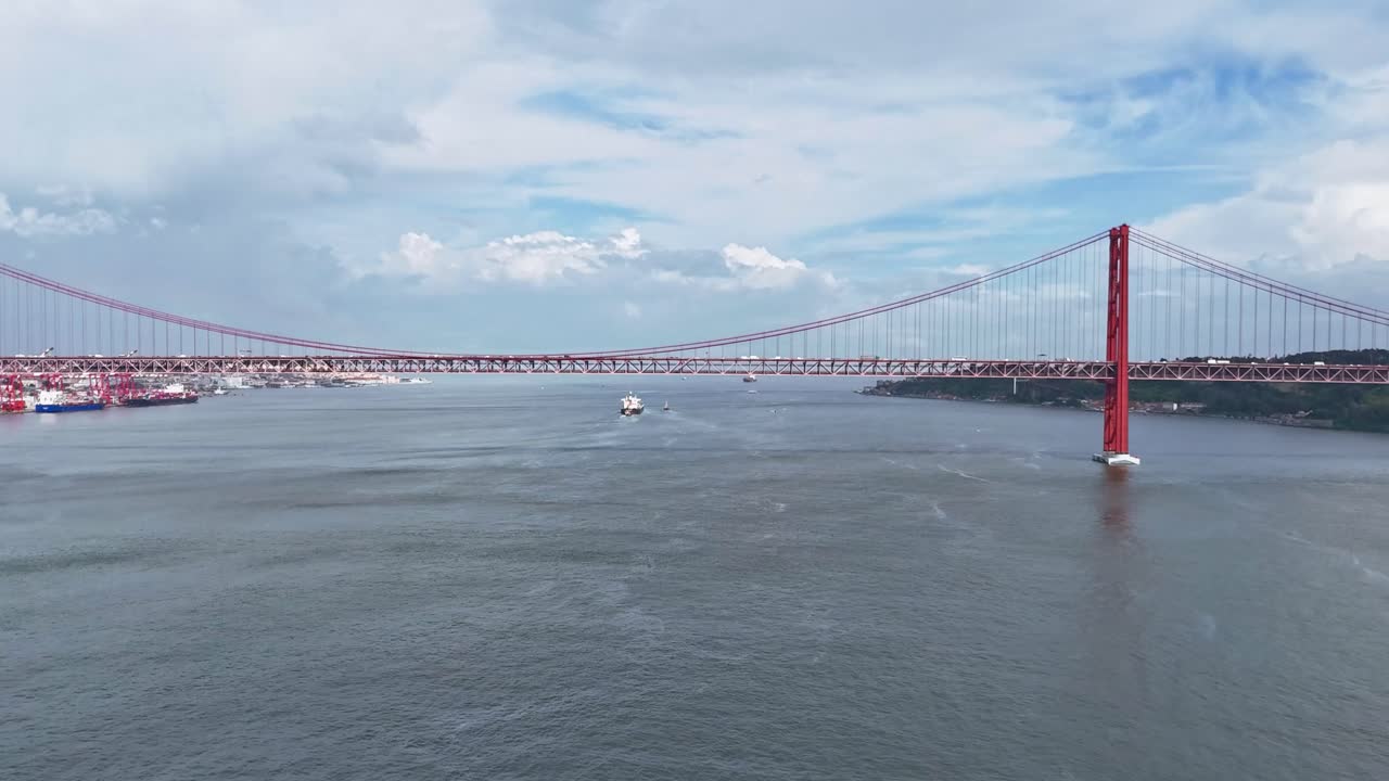 Drone hyperlapse of 25 de Abril Bridge in Lisbon