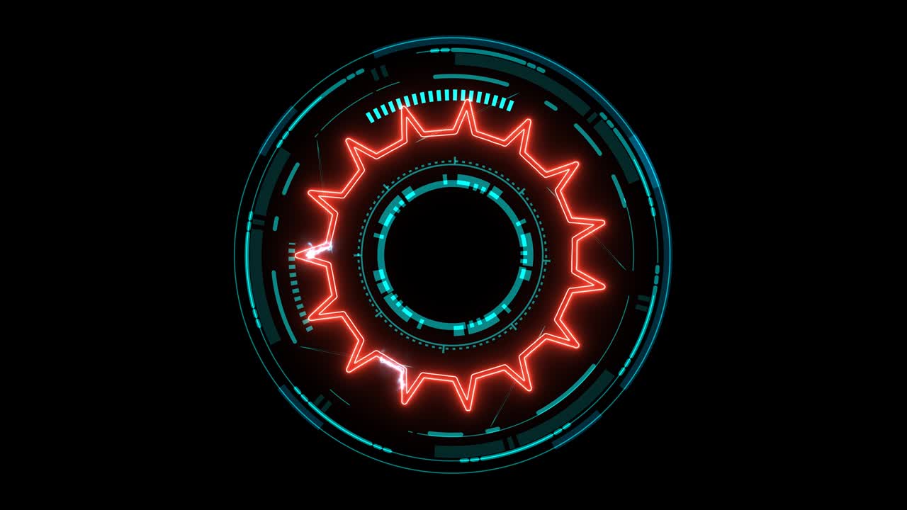 미래 기술 디지털 홀로그램 요소 빨간 레이저 빛 효과와 레이저를 중심으로 움직이는 전기 에너지