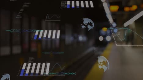 Animation-Von-Globen-Und-Datenverarbeitung-über-Zug-Am-Bahnsteig