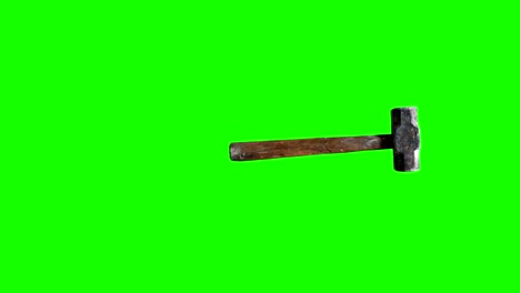 used vintage hammer tool animation on green screen, chroma key for editors