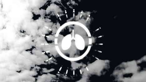 animación del icono de los pulmones sobre nubes sobre fondo negro