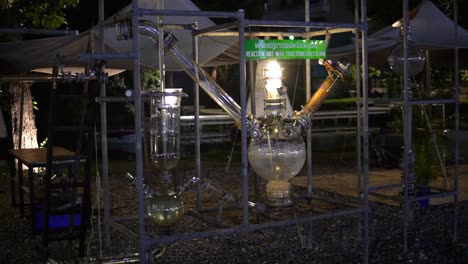 chemistry lab, distillation of liquid mixtures, chemical science reaction unit with fractionating column