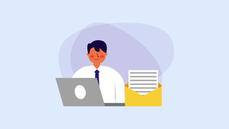 trabajador de negocios con portátil y sobre de correo