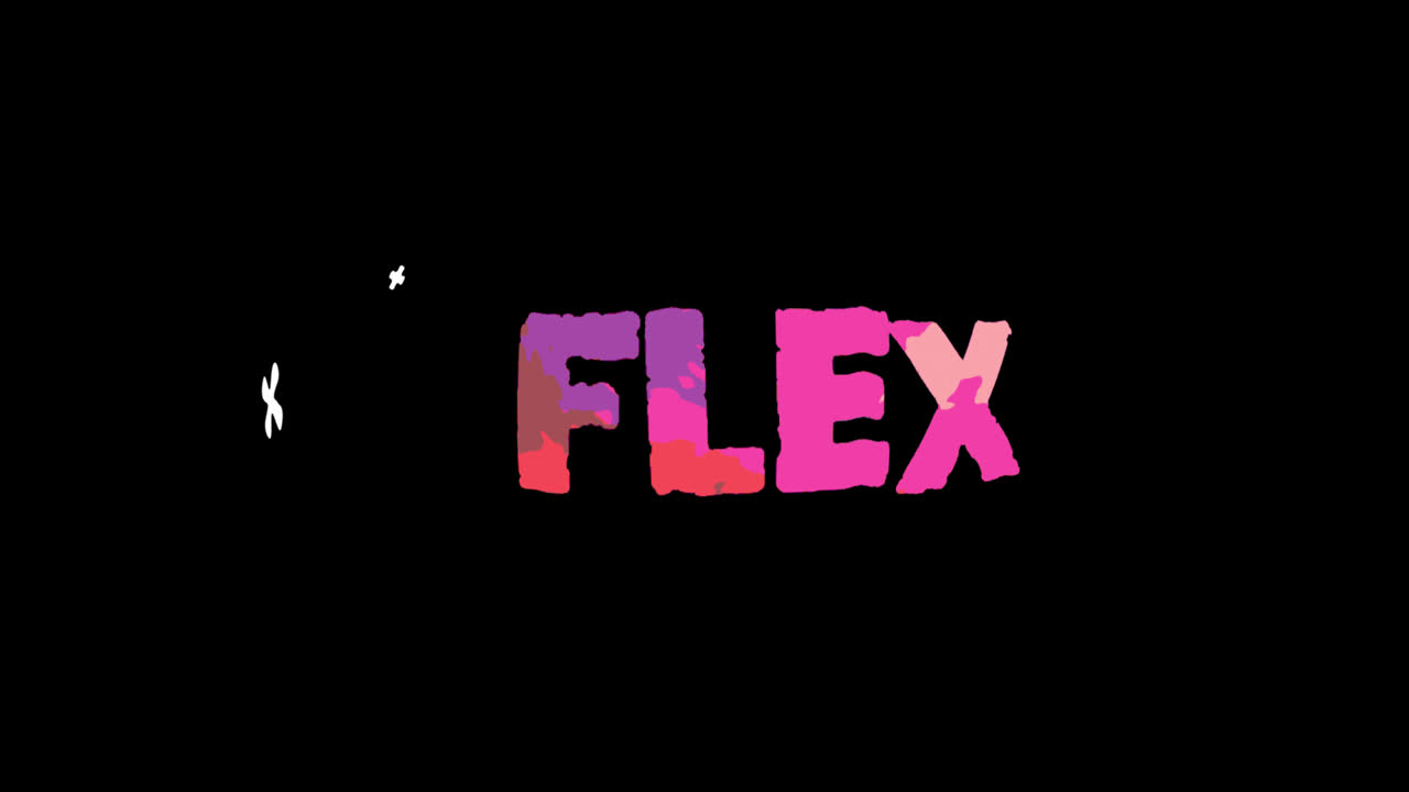 Animated Colorful Text 'FLEX' Appearing and Disappearing on Black Background