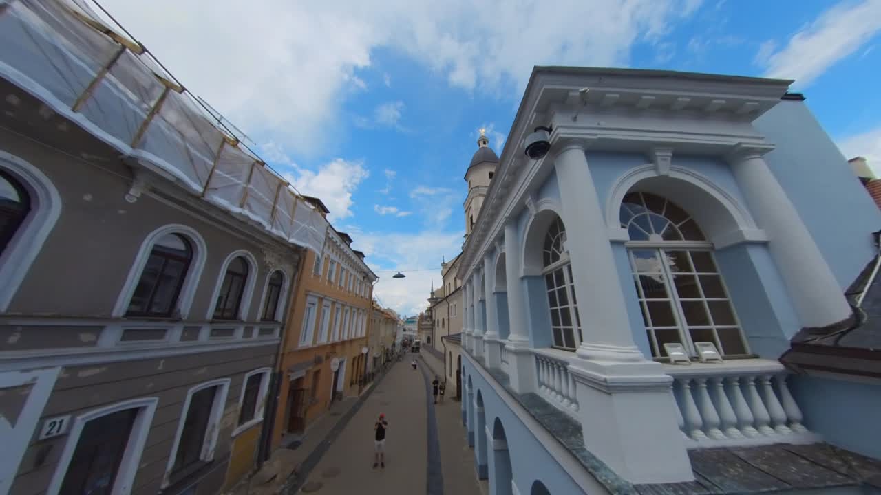 Historic European Street with Church Steeple
