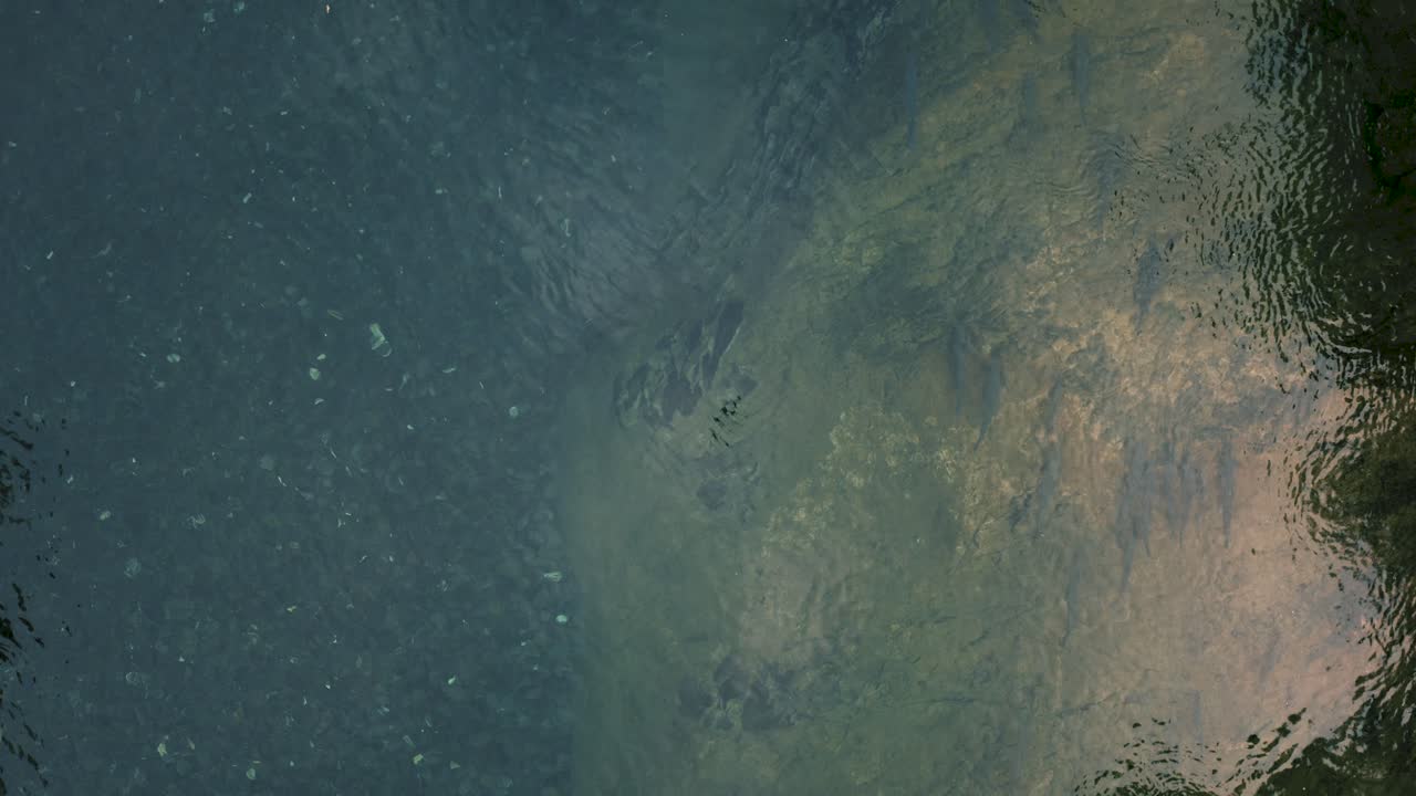 drone volando sobre un hermoso río de salmón en el verano