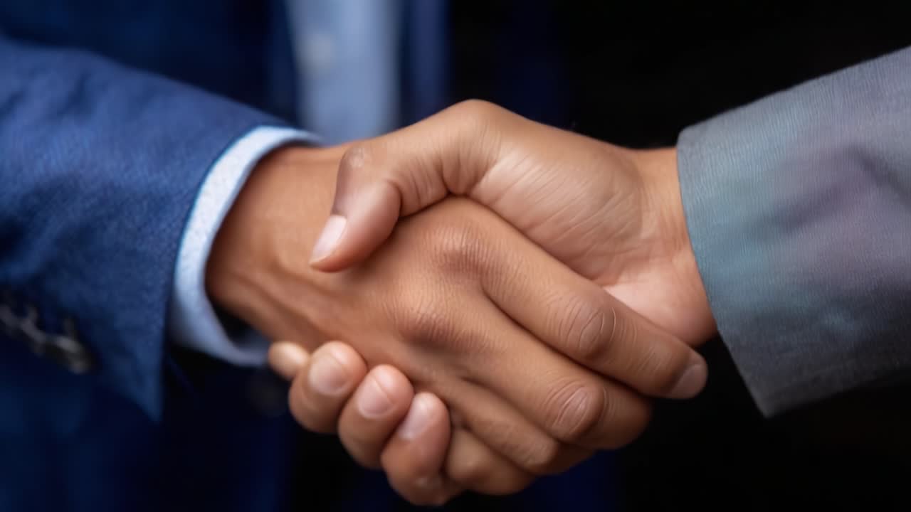 A Close-Up of a Firm Handshake Symbolizing Agreement, Collaboration, and Mutual Respect Between Two Individuals in a Professional Context
