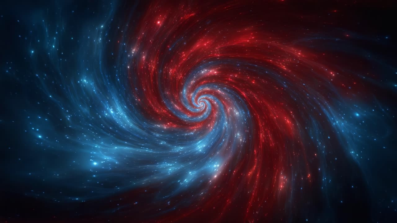 A Stunning Cosmic Swirl: A Vivid Depiction of a Spiraling Galaxy with Striking Red and Blue Coloration, Capturing the Beauty and Mystery of the Universe