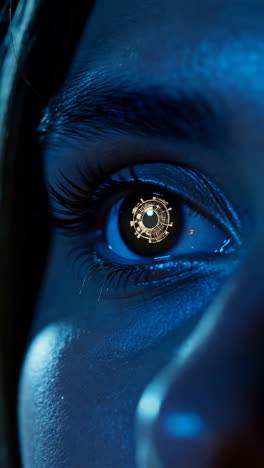 futuristic cybernetic eye with digital interface overlay