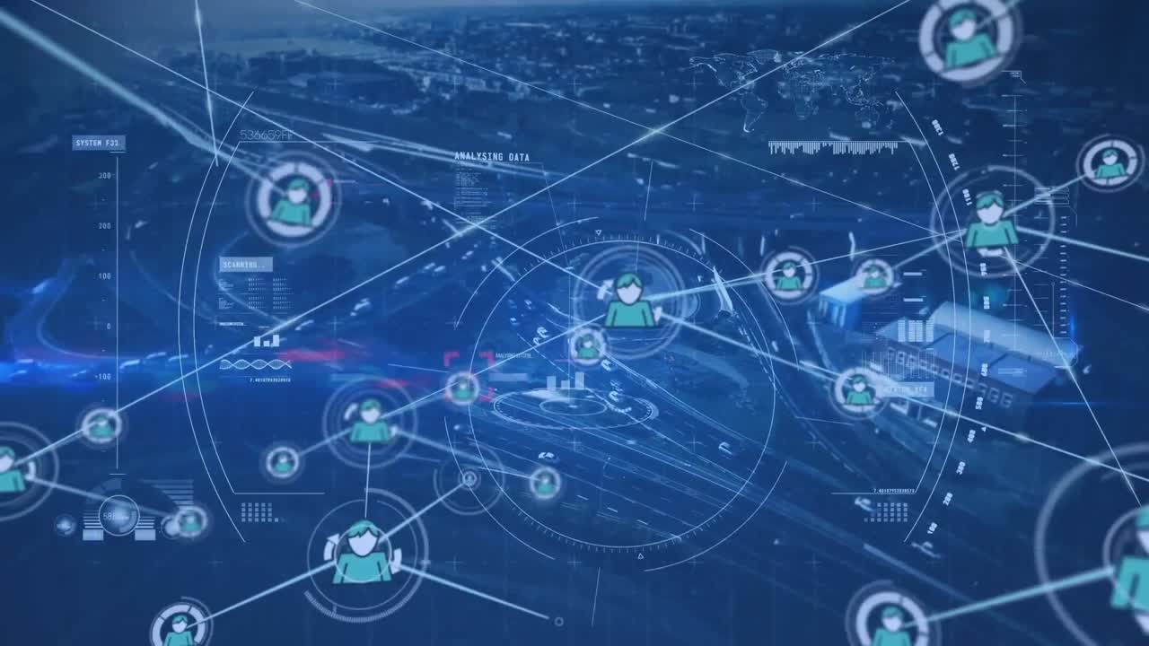 animación de la red de conexiones sobre un fondo oscuro